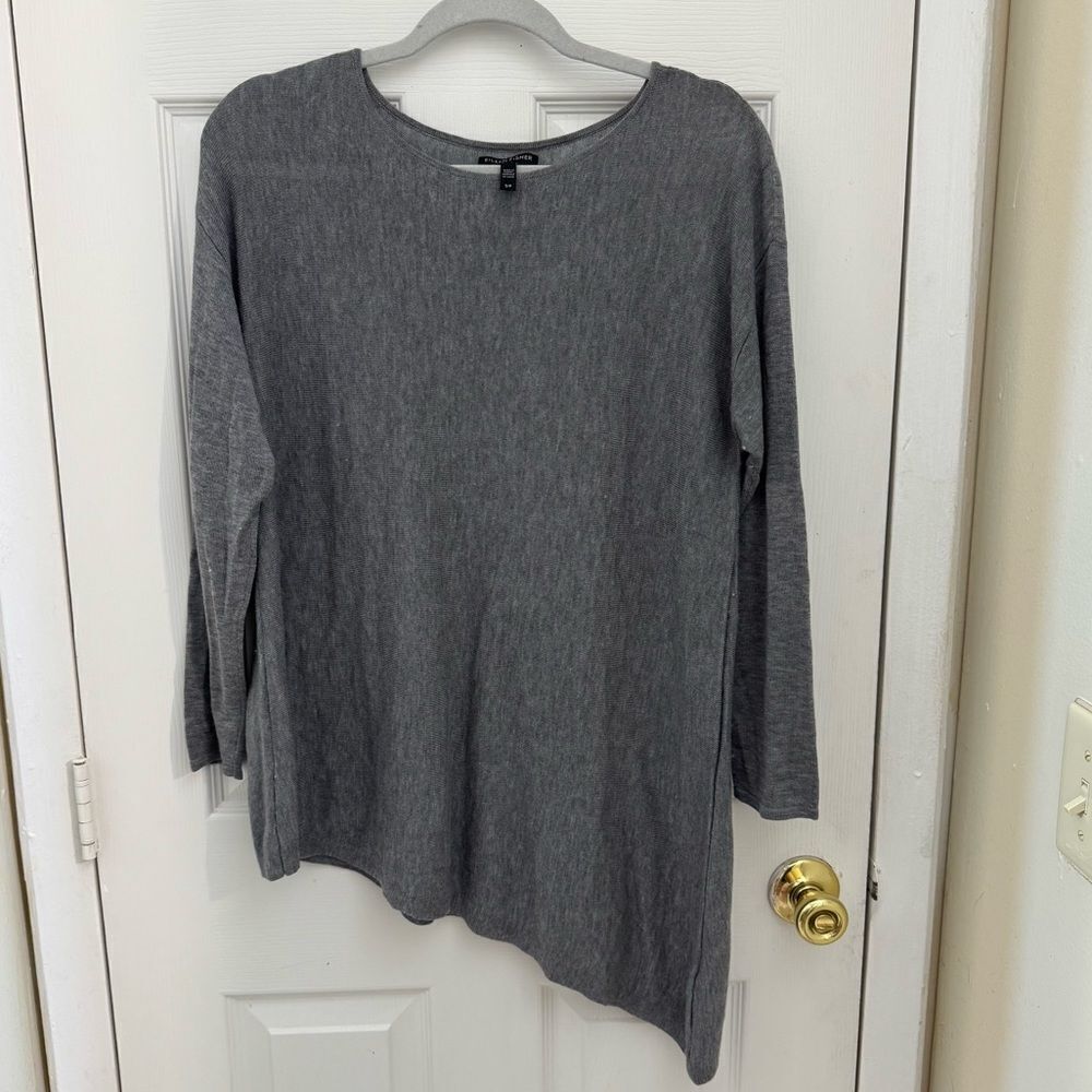 Eileen Fisher System Lyocell Tencel Merino Wool Blend Sweater Size Small Gray